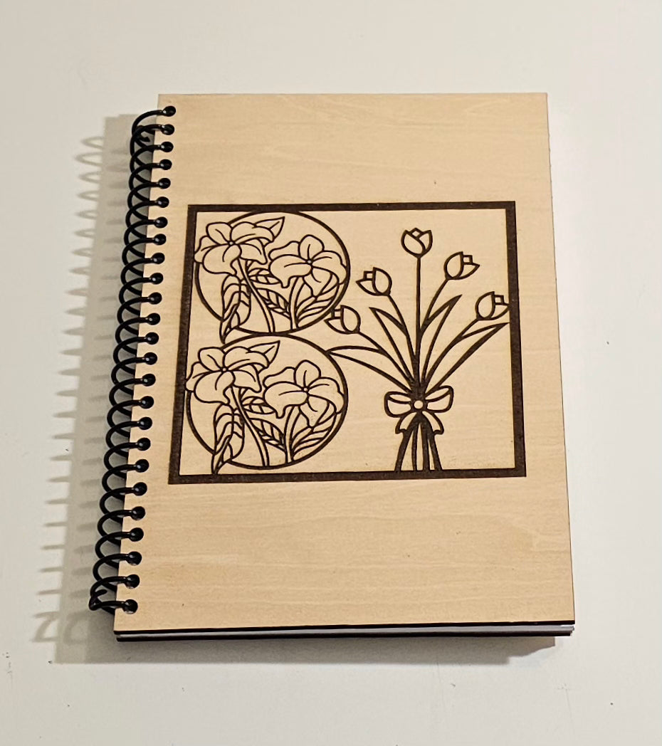 Wood cover notebook -Flower 5
