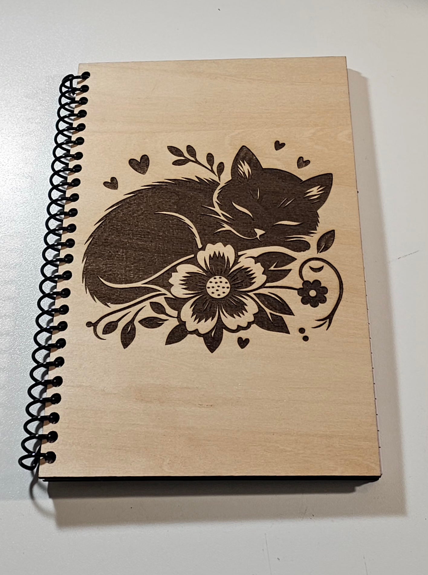 Wood cover notebook  - Sleeping cat
