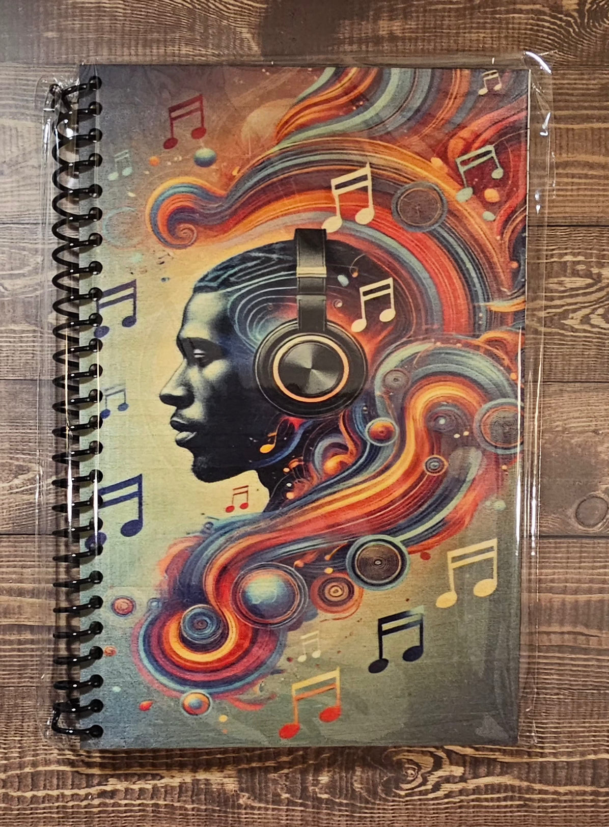 Wood-Covered Notebook -Blue music