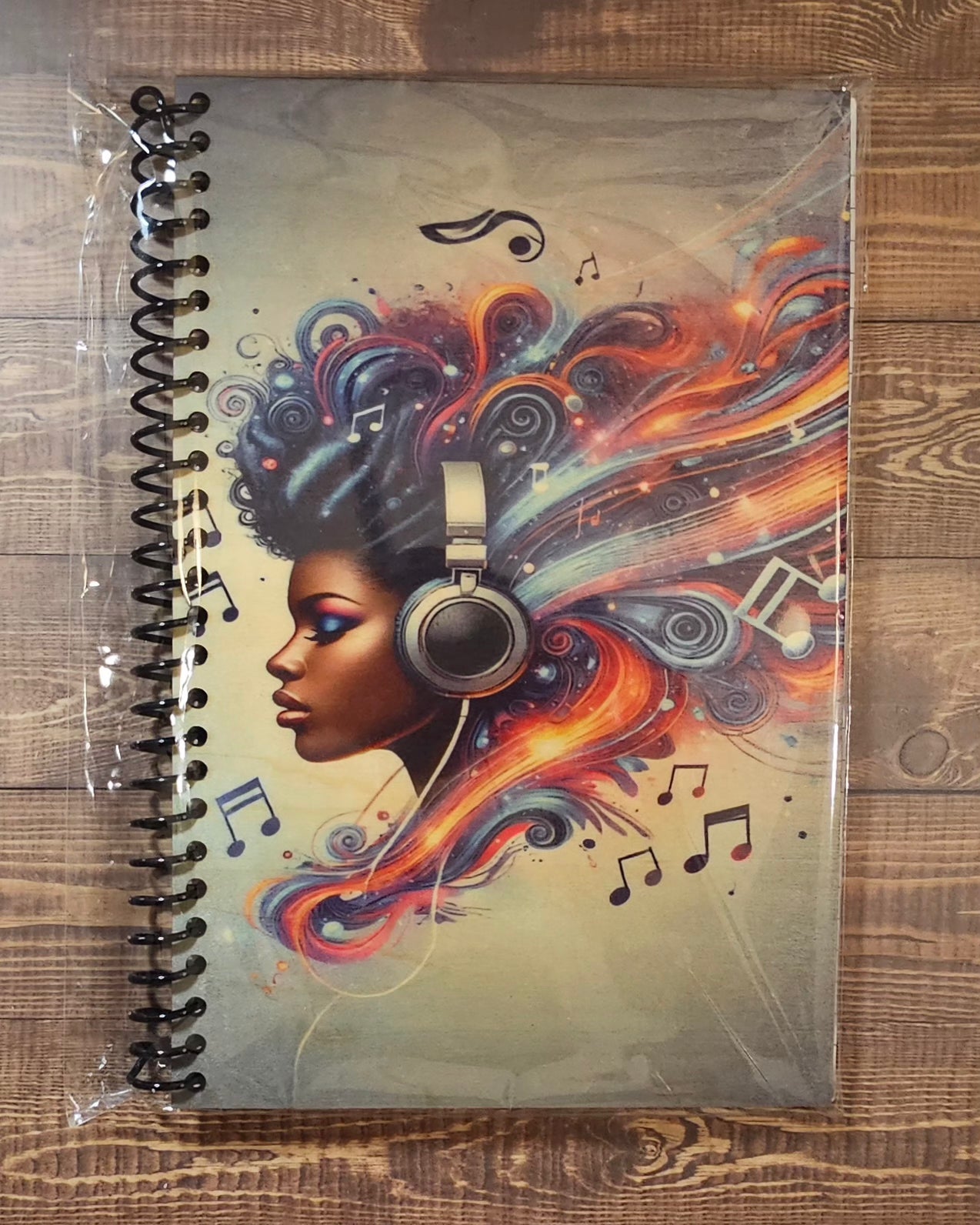 Wood-Covered Notebook - Ladies blue music