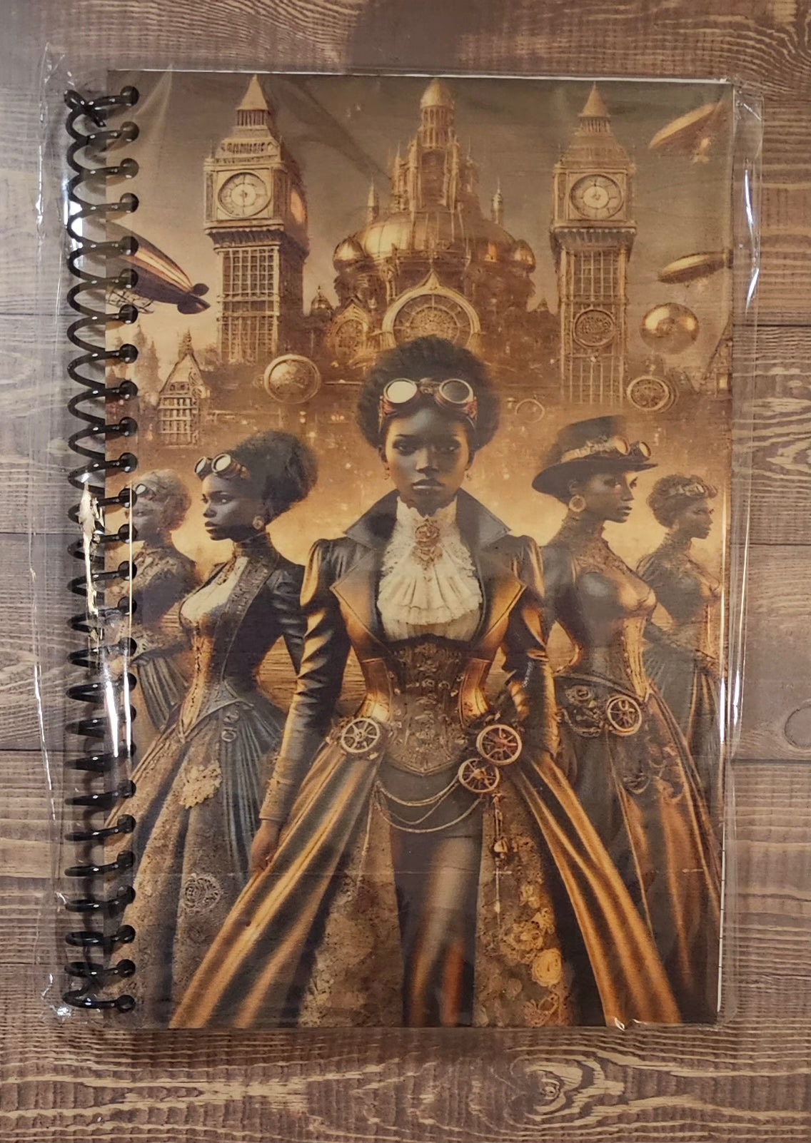 Wood-Covered Notebook - Ladies steampunk 01