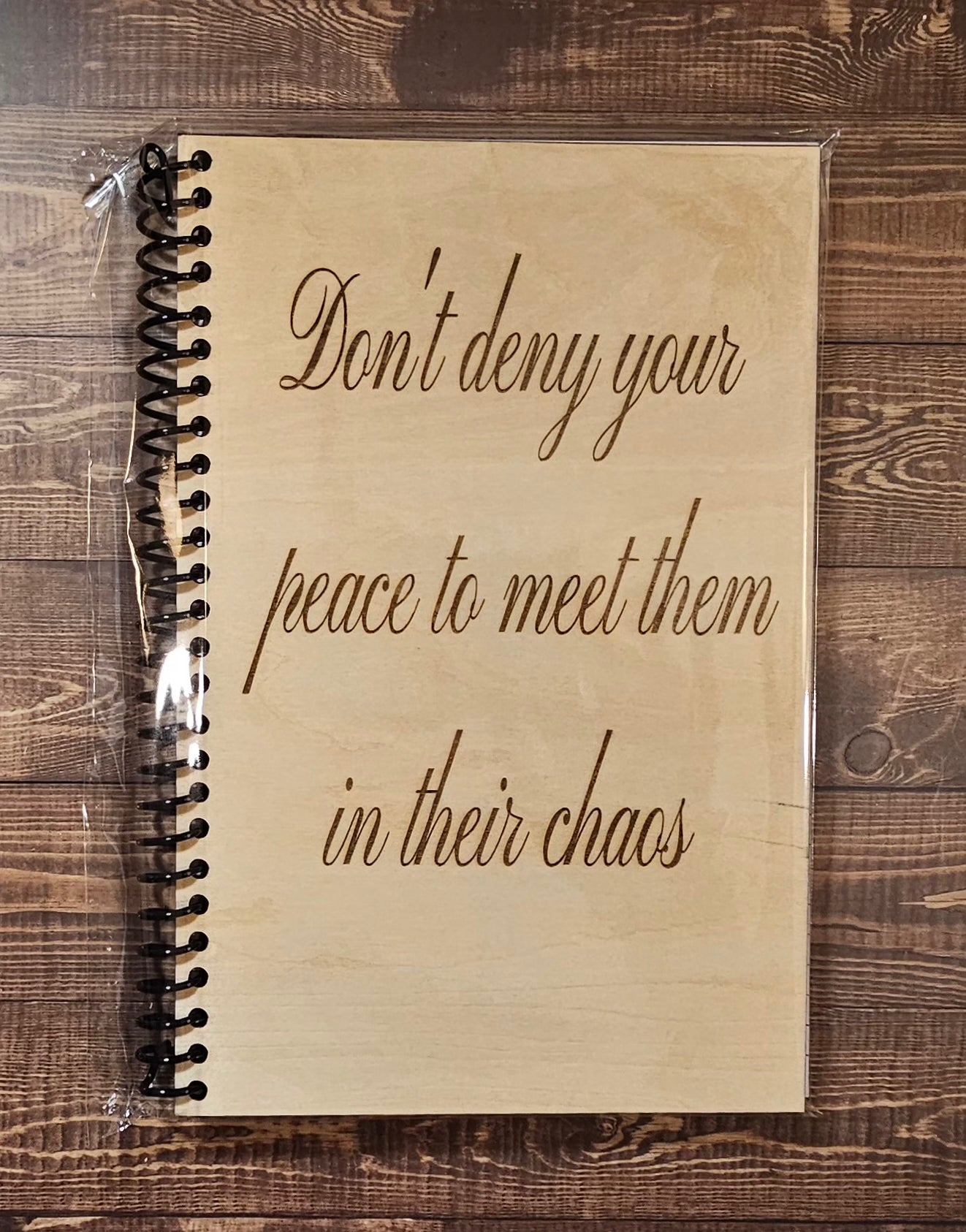 Wood-Covered Notebook - Don't deny your peace
