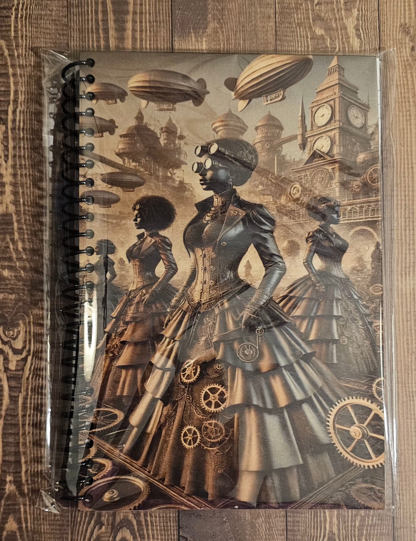Wood-Covered Notebook -Ladies steampunk 2